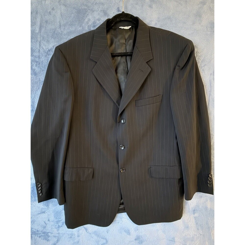 Cesariani Mens 44R Black Pinstripe 100% Wool 3 Button Blazer Made in Italy